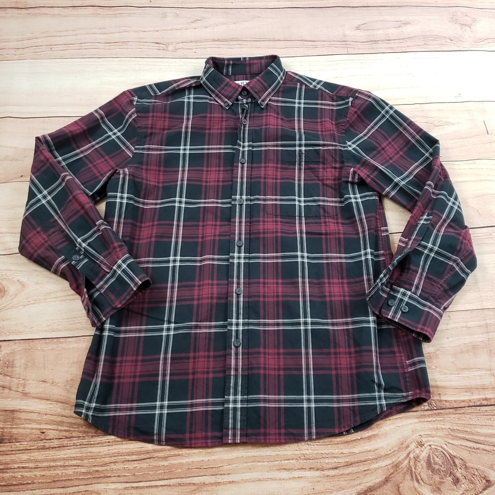 Orvis Shirt Mens Medium Red Black Outdoors Button Up Hiking Cotton Plaid Adult